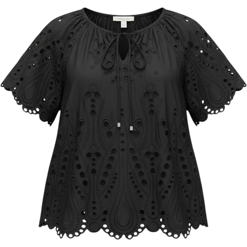 Michael Kors Black Eyelet Embroidered Peasant Top Short Sleeve XS